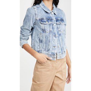 Free People Rumors Light Medium Wash Blue Denim Jean Jacket sz XS